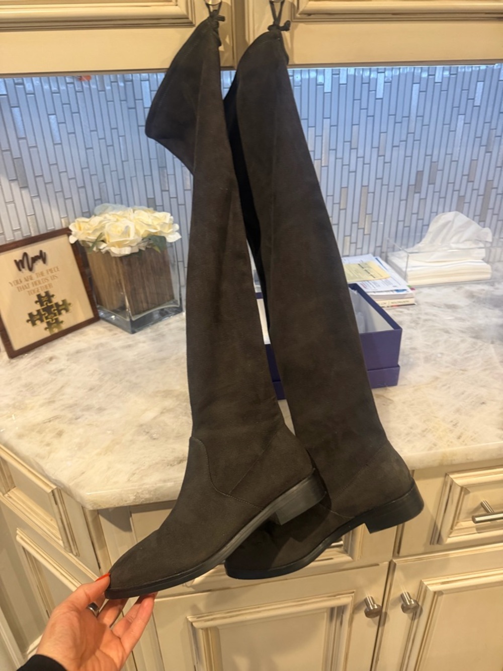 Stuart Weitzman Over-the-Knee Suede Boots in Dark Gray